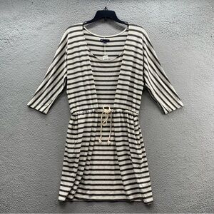 Gap Factory NWT 3/4 Sleeve Striped Gray Beige Shift Dress Tie Rope Waist Size L